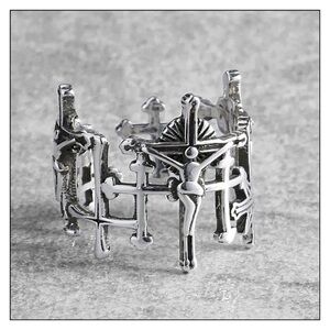 SILVER Adjustable Crucifixion Jesus Brutalist Style Ring